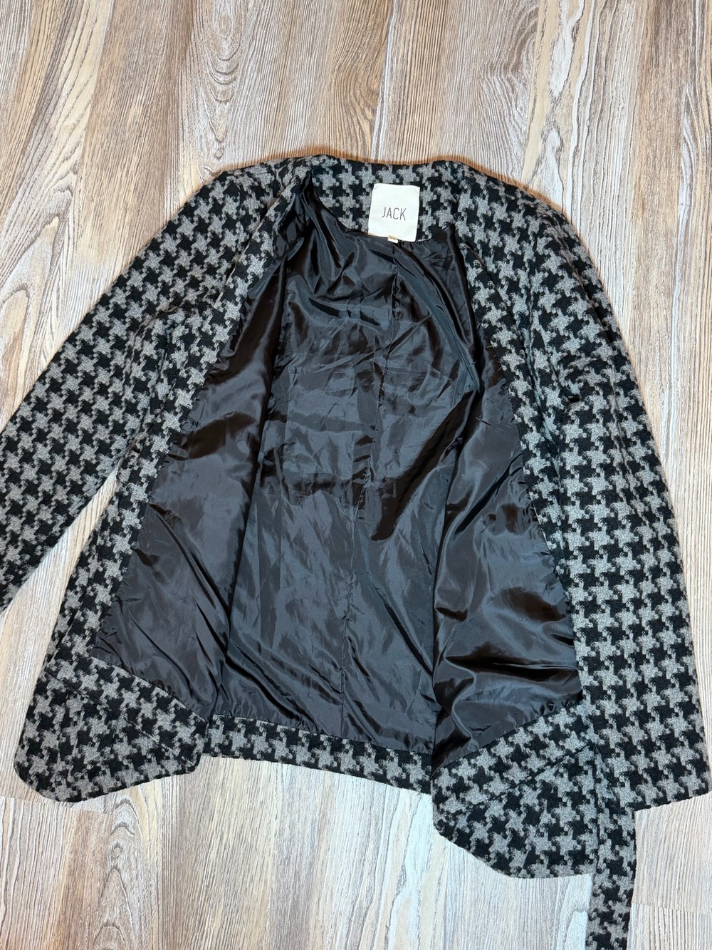 Jack by BB Dakota Gray & Black Houndstooth Asymmetrical Belted Jacket Medium - Picture 12 of 14